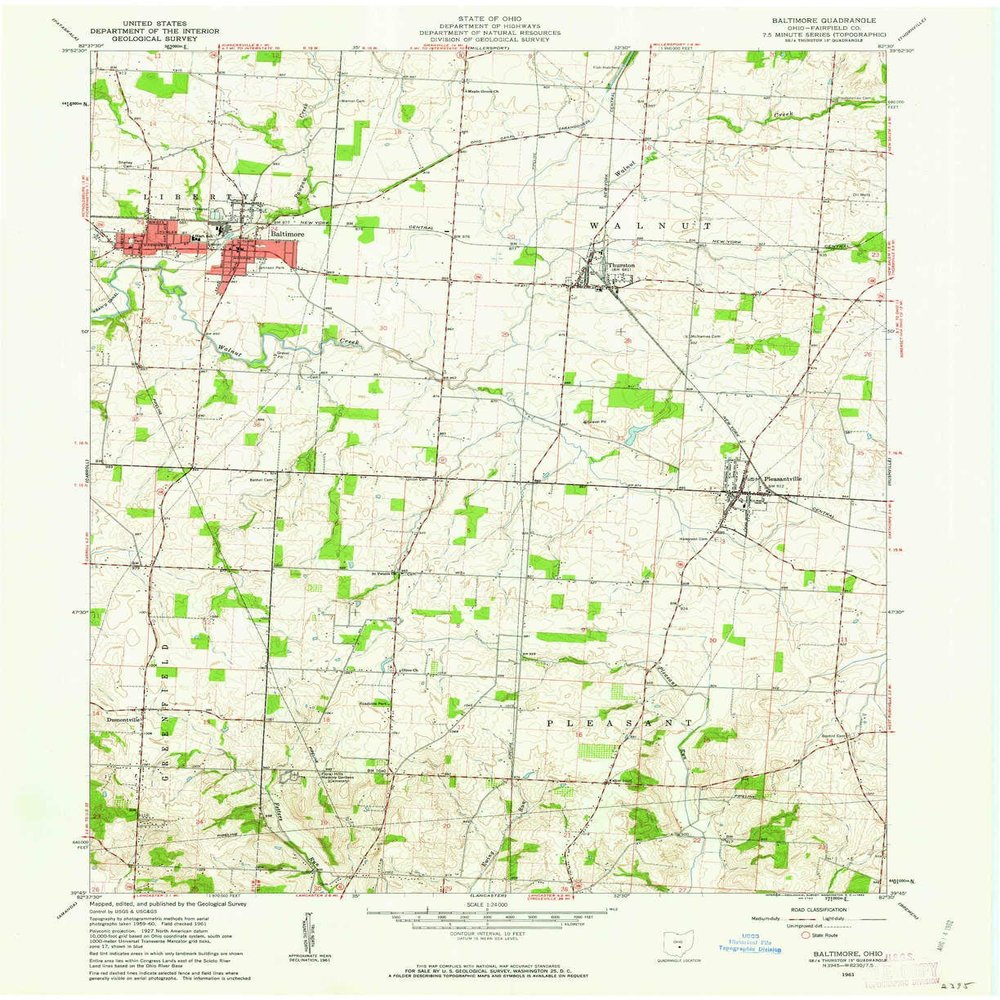 YellowMaps Baltimore OH topo map, 1:24000 Scale, 7.5 X 7.5 Minute, Historical, 1961, Updated 1962, 27 x 22 in - Polypropylene