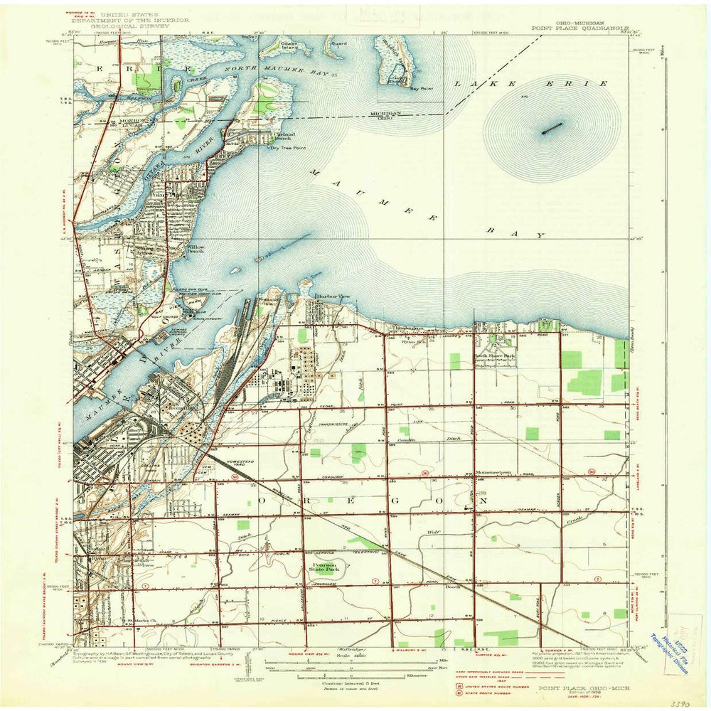 YellowMaps Point Place OH topo map, 1:31680 Scale, 7.5 X 7.5 Minute, Historical, 1938, 20 x 16.5 in - Polypropylene