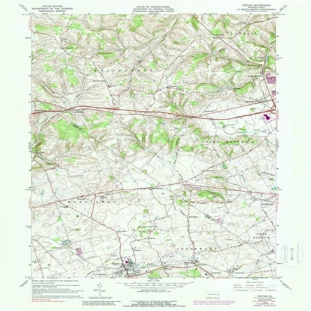 YellowMaps Topton PA topo map, 1:24000 Scale, 7.5 X 7.5 Minute, Historical, 1965, Updated 1988, 26.9 x 22.1 in - Tyvek