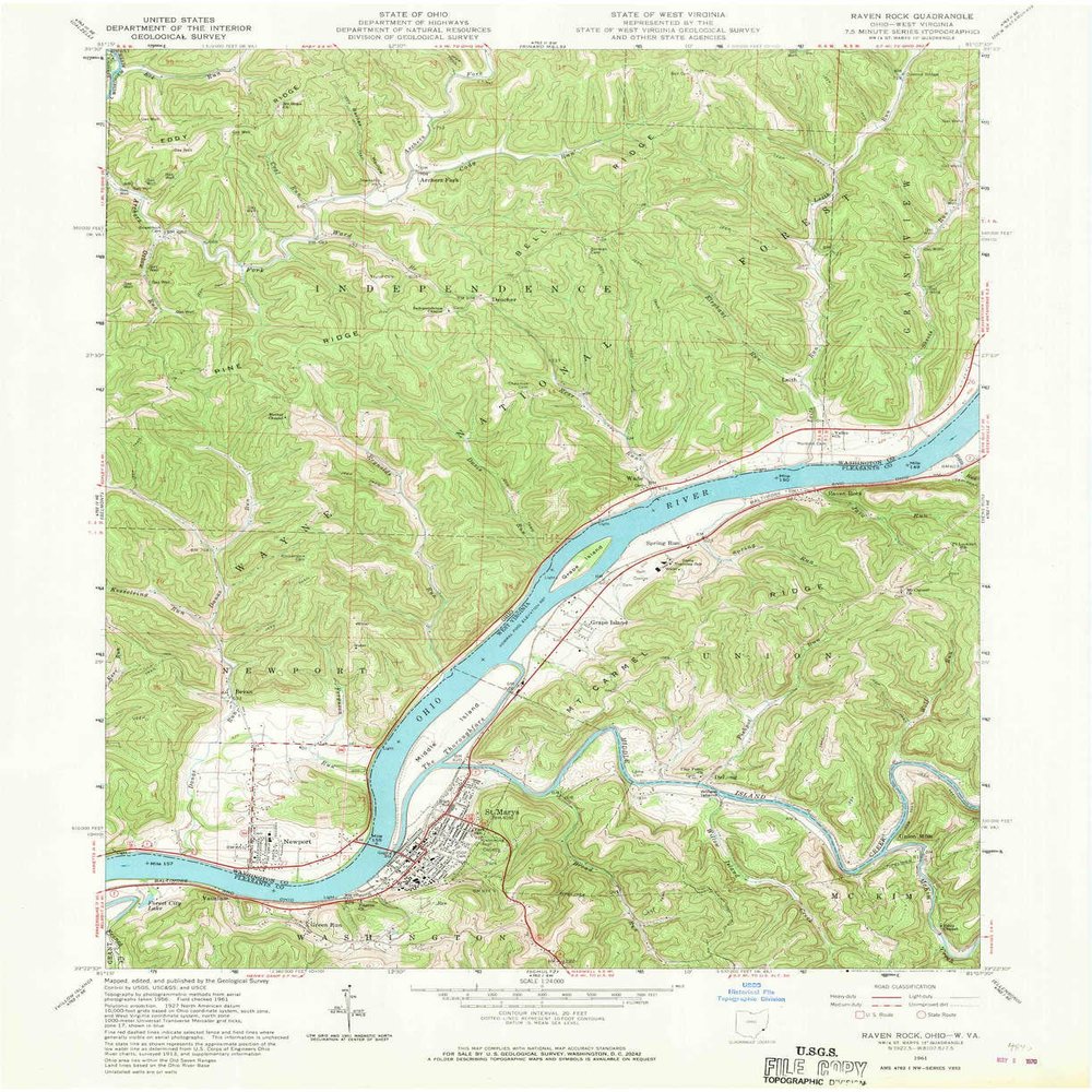 YellowMaps Raven Rock WV topo map, 1:24000 Scale, 7.5 X 7.5 Minute, Historical, 1961, Updated 1970, 27 x 22 in - Tyvek
