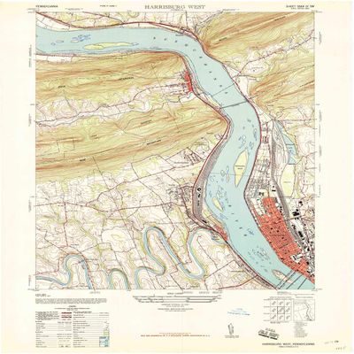 YellowMaps Harrisburg West PA topo map, 1:24000 Scale, 7.5 X 7.5 Minute, Historical, 1947, Updated 1947, 29 x 22.1 in - Tyvek