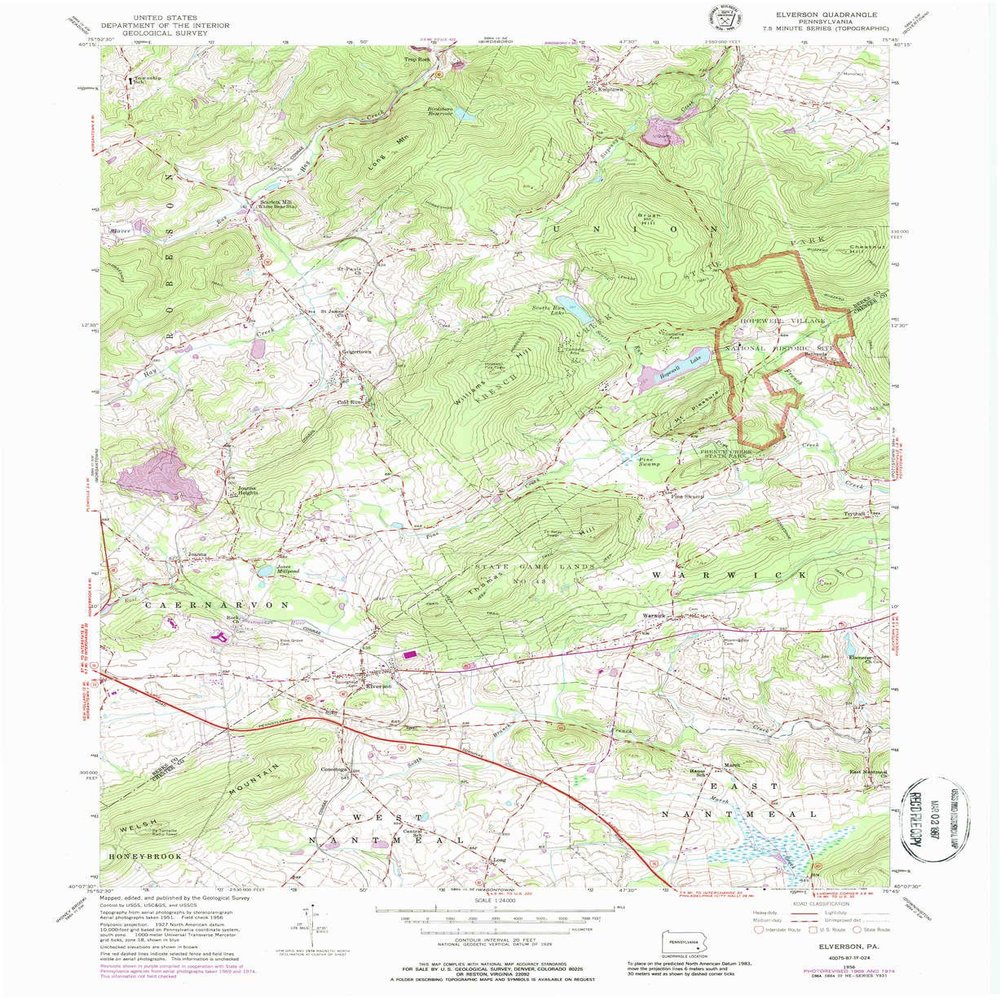 YellowMaps Elverson PA topo map, 1:24000 Scale, 7.5 X 7.5 Minute, Historical, 1956, Updated 1986, 27 x 22 in - Polypropylene