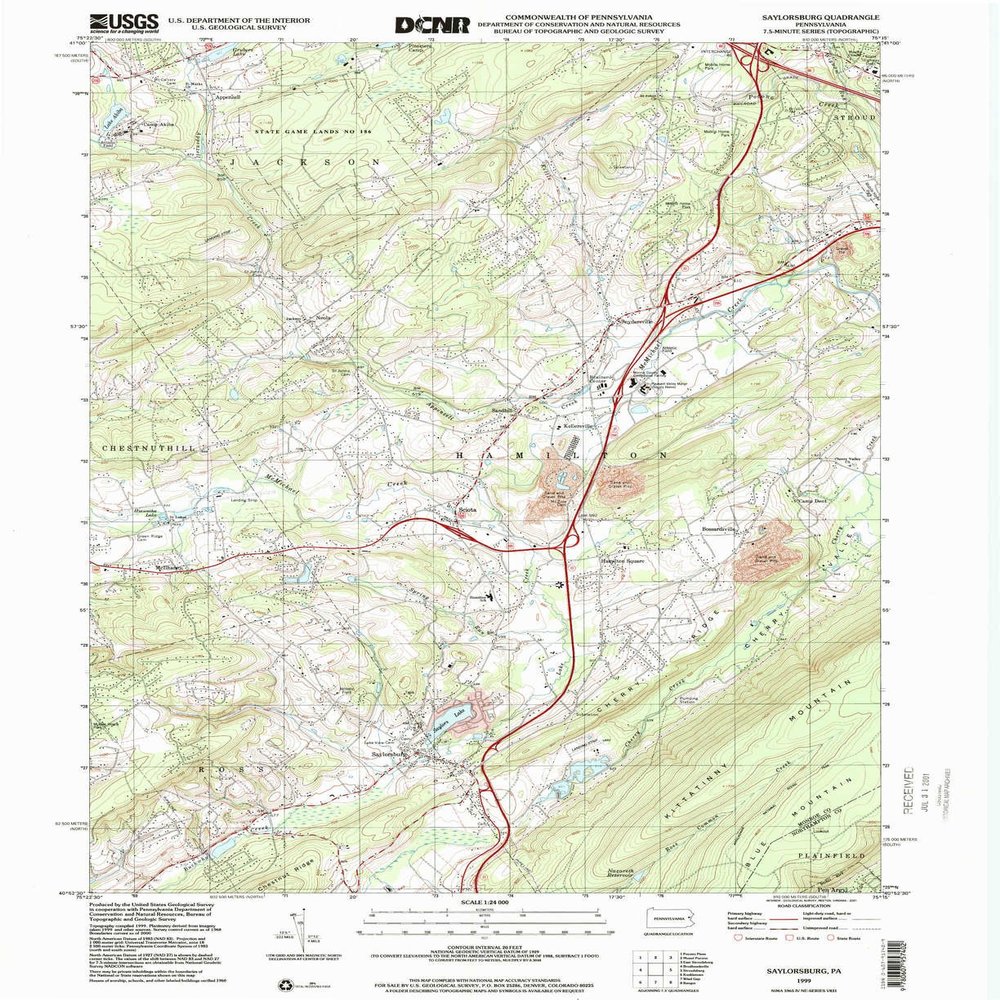 YellowMaps Saylorsburg PA topo map, 1:24000 Scale, 7.5 X 7.5 Minute, Historical, 1999, Updated 2001, 27 x 22.1 in - Polypropylene