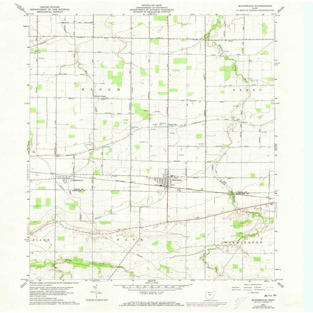 YellowMaps Bloomdale OH topo map, 1:24000 Scale, 7.5 X 7.5 Minute, Historical, 1960, Updated 1973, 27 x 22 in - Polypropylene