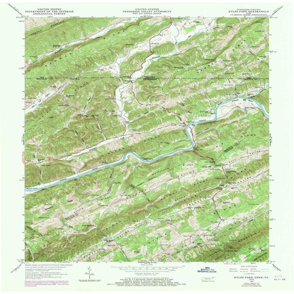 YellowMaps Kyles Ford TN topo map, 1:24000 Scale, 7.5 X 7.5 Minute, Historical, 1969, Updated 1970, 27.3 x 22 in - Tyvek