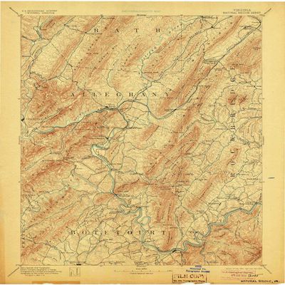 YellowMaps Natural Bridge VA topo map, 1:125000 Scale, 30 X 30 Minute, Historical, 1894, Updated 1905, 19.9 x 16.4 in - Tyvek