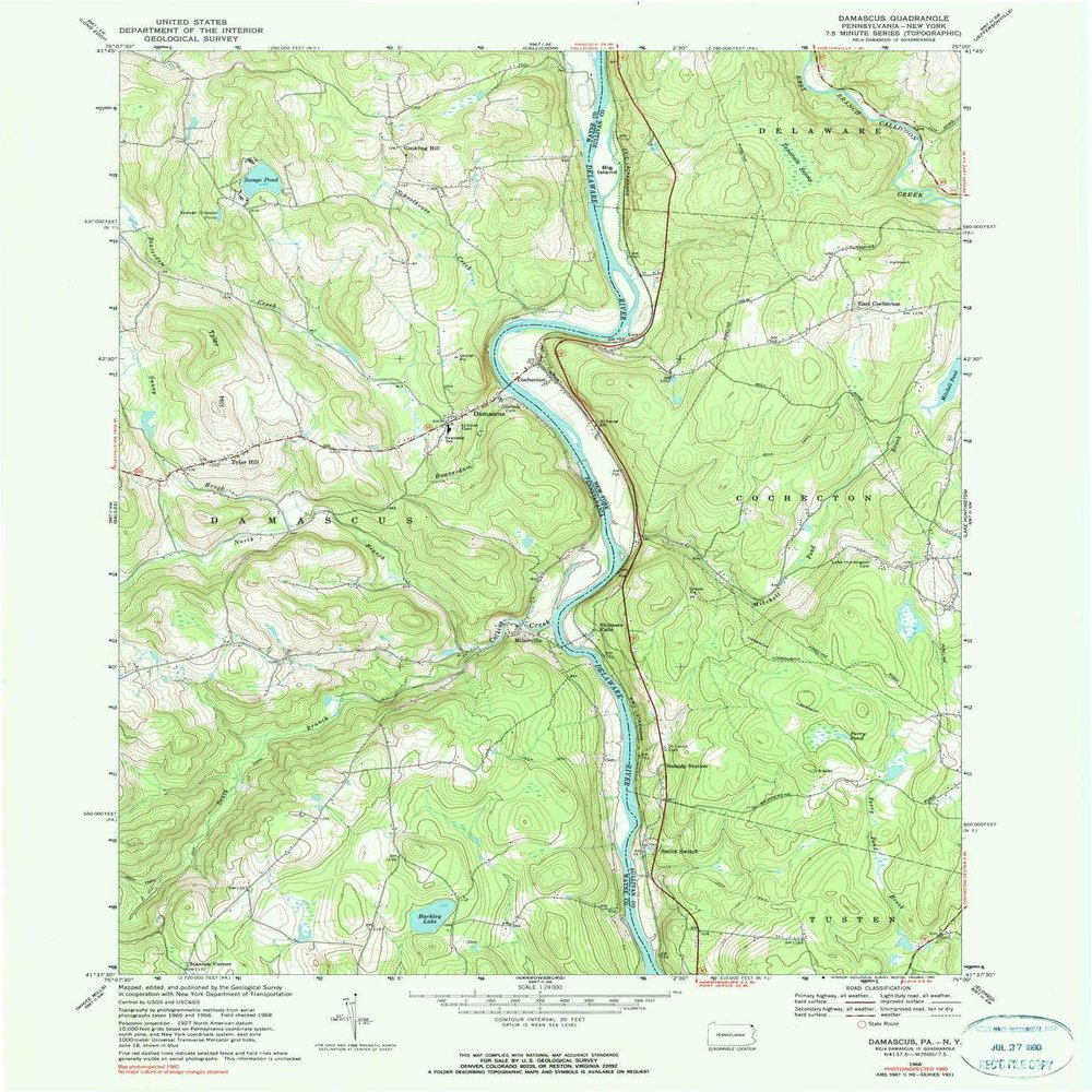 YellowMaps Damascus PA topo map, 1:24000 Scale, 7.5 X 7.5 Minute, Historical, 1968, Updated 1990, 26.9 x 22.1 in - Polypropylene