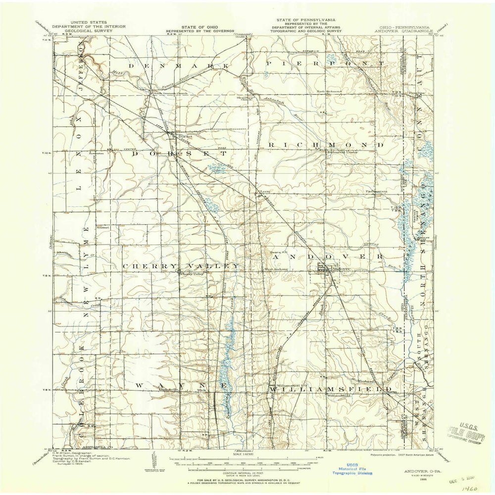 YellowMaps Andover OH topo map, 1:62500 Scale, 15 X 15 Minute, Historical, 1905, Updated 1958, 20.9 x 17.1 in - Polypropylene