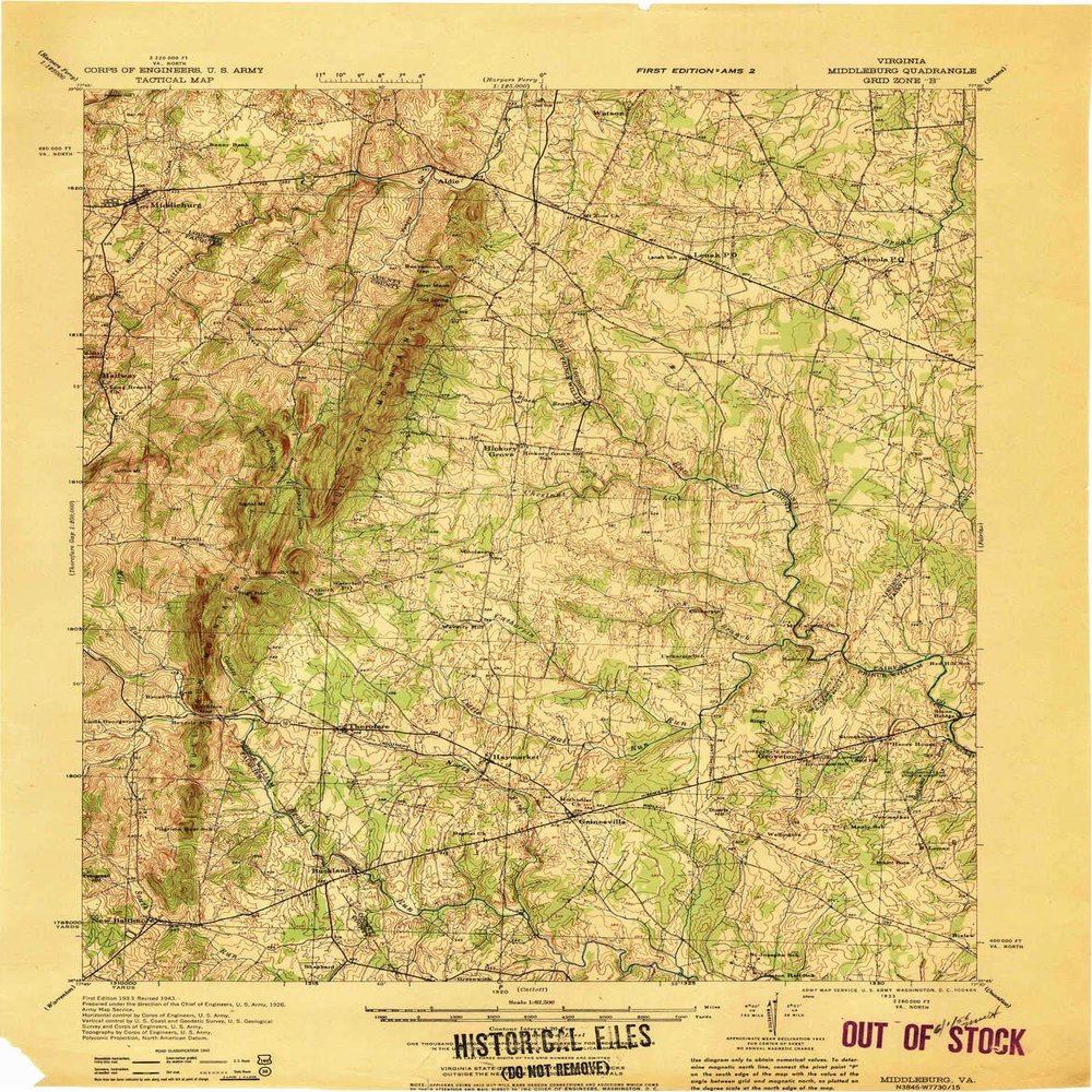 YellowMaps Middleburg VA topo map, 1:62500 Scale, 15 X 15 Minute, Historical, 1933, 21.3 x 16.7 in - Polypropylene