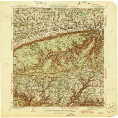 Powell PA topo map, 1:62500 Scale, 15 X 15 Minute, Historical, 1945, 21 x 17.1 in - Polypropylene