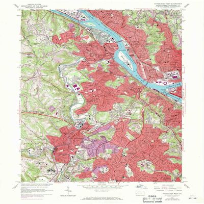 YellowMaps Pittsburgh West PA topo map, 1:24000 Scale, 7.5 X 7.5 Minute, Historical, 1960, Updated 1971, 27 x 22 in - Polypropylene