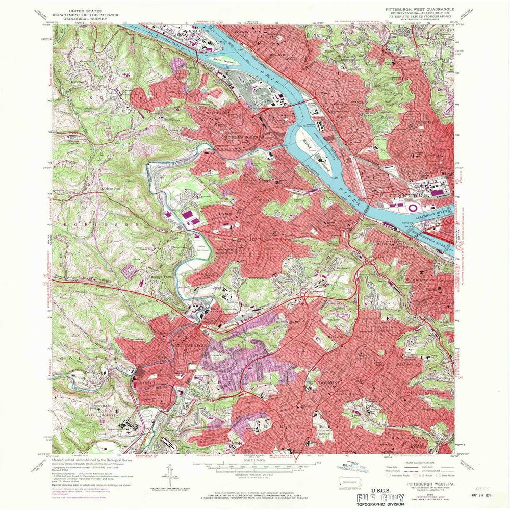 YellowMaps Pittsburgh West PA topo map, 1:24000 Scale, 7.5 X 7.5 Minute, Historical, 1960, Updated 1971, 27 x 22 in - Polypropylene