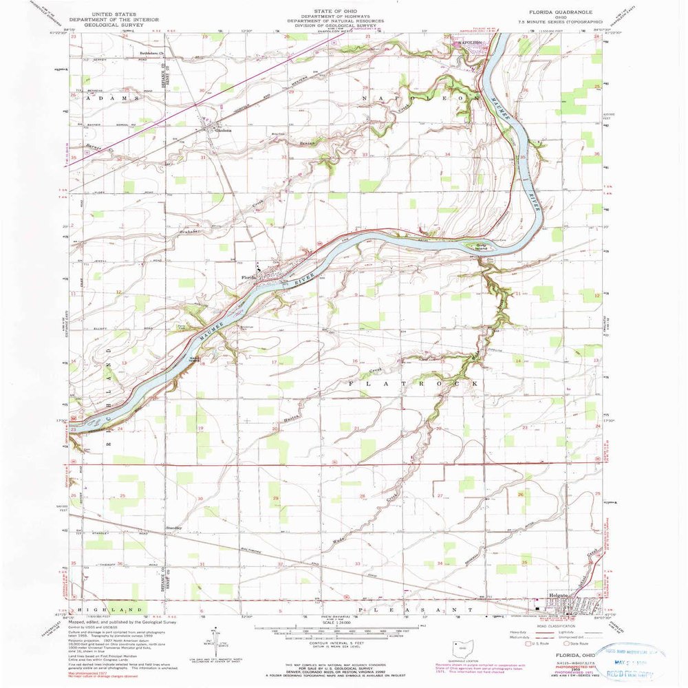 YellowMaps Florida OH topo map, 1:24000 Scale, 7.5 X 7.5 Minute, Historical, 1959, Updated 1990, 26.9 x 22.1 in - Polypropylene