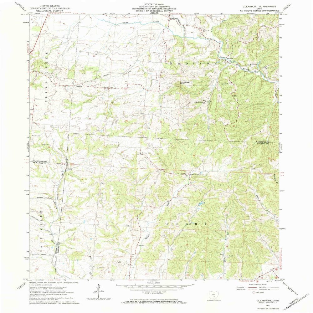 YellowMaps Clearport OH topo map, 1:24000 Scale, 7.5 X 7.5 Minute, Historical, 1961, Updated 1984, 26.9 x 22 in - Polypropylene