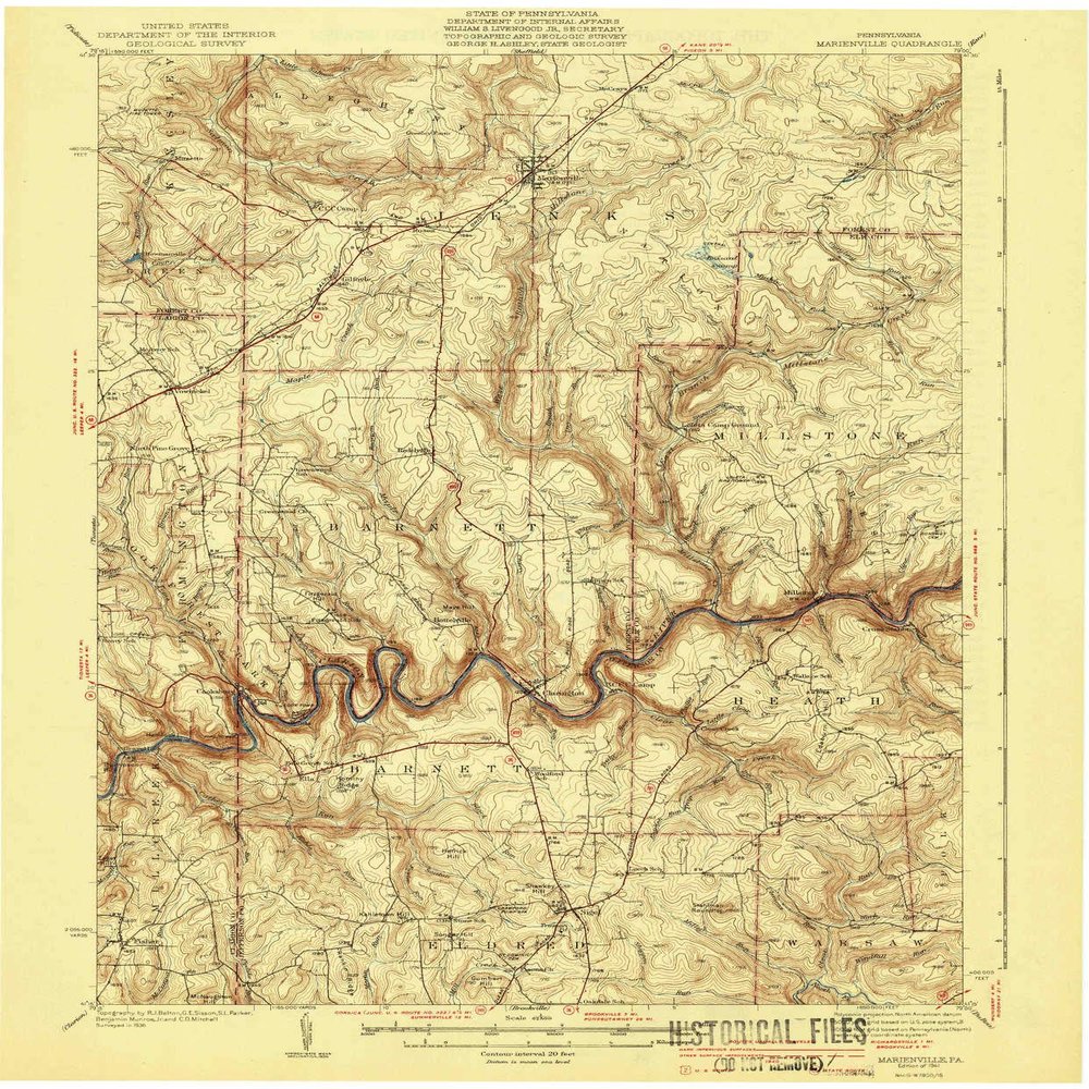 YellowMaps Marienville PA topo map, 1:62500 Scale, 15 X 15 Minute, Historical, 1941, 20 x 16.5 in - Tyvek