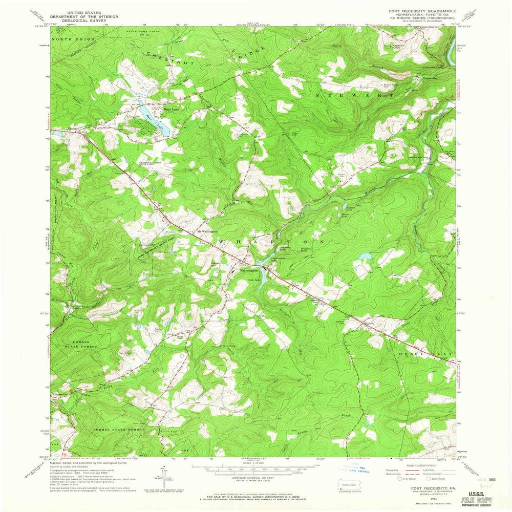 YellowMaps Fort Necessity PA topo map, 1:24000 Scale, 7.5 X 7.5 Minute, Historical, 1964, Updated 1965, 27 x 22.1 in - Tyvek