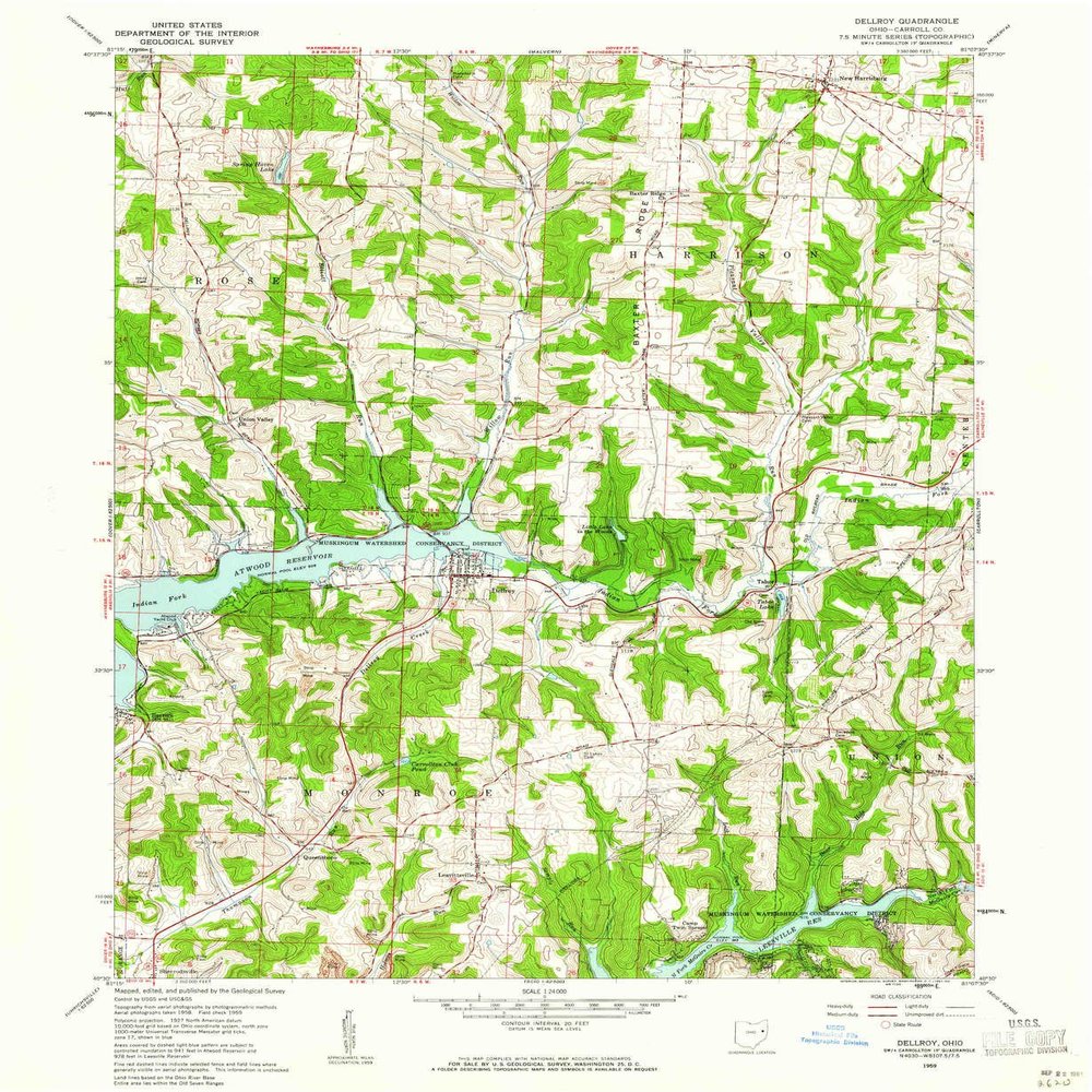 Dellroy OH topo map, 1:24000 Scale, 7.5 X 7.5 Minute, Historical, 1959, Updated 1961, 26.9 x 22 in - Polypropylene