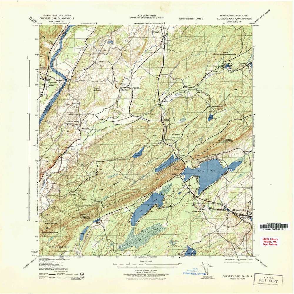 YellowMaps Culvers Gap NJ topo map, 1:31680 Scale, 7.5 X 7.5 Minute, Historical, 1943, 21.9 x 18 in - Polypropylene