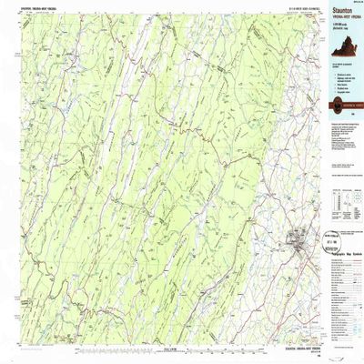 YellowMaps Staunton VA topo map, 1:100000 Scale, 30 X 60 Minute, Historical, 1986, Updated 1986, 24.2 x 42 in - Tyvek