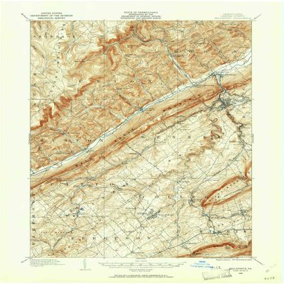 Bellefonte PA topo map, 1:62500 Scale, 15 X 15 Minute, Historical, 1908, Updated 1961, 20.9 x 17.1 in - Tyvek