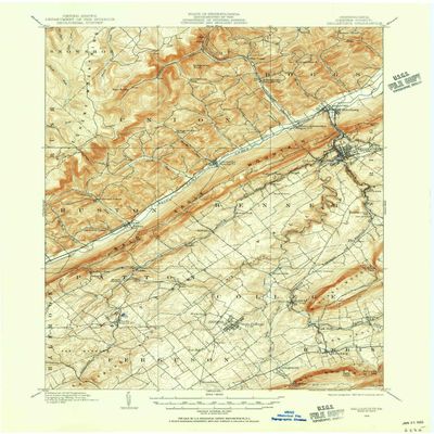 Bellefonte PA topo map, 1:62500 Scale, 15 X 15 Minute, Historical, 1908, Updated 1956, 20.9 x 17.1 in - Tyvek