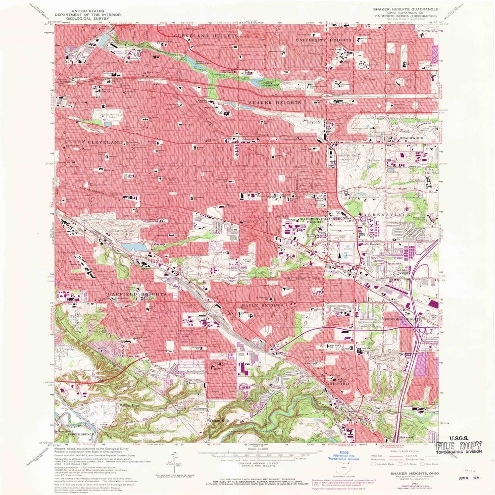 YellowMaps Shaker Heights OH topo map, 1:24000 Scale, 7.5 X 7.5 Minute, Historical, 1963, Updated 1971, 26.9 x 22.1 in - Polypropylene