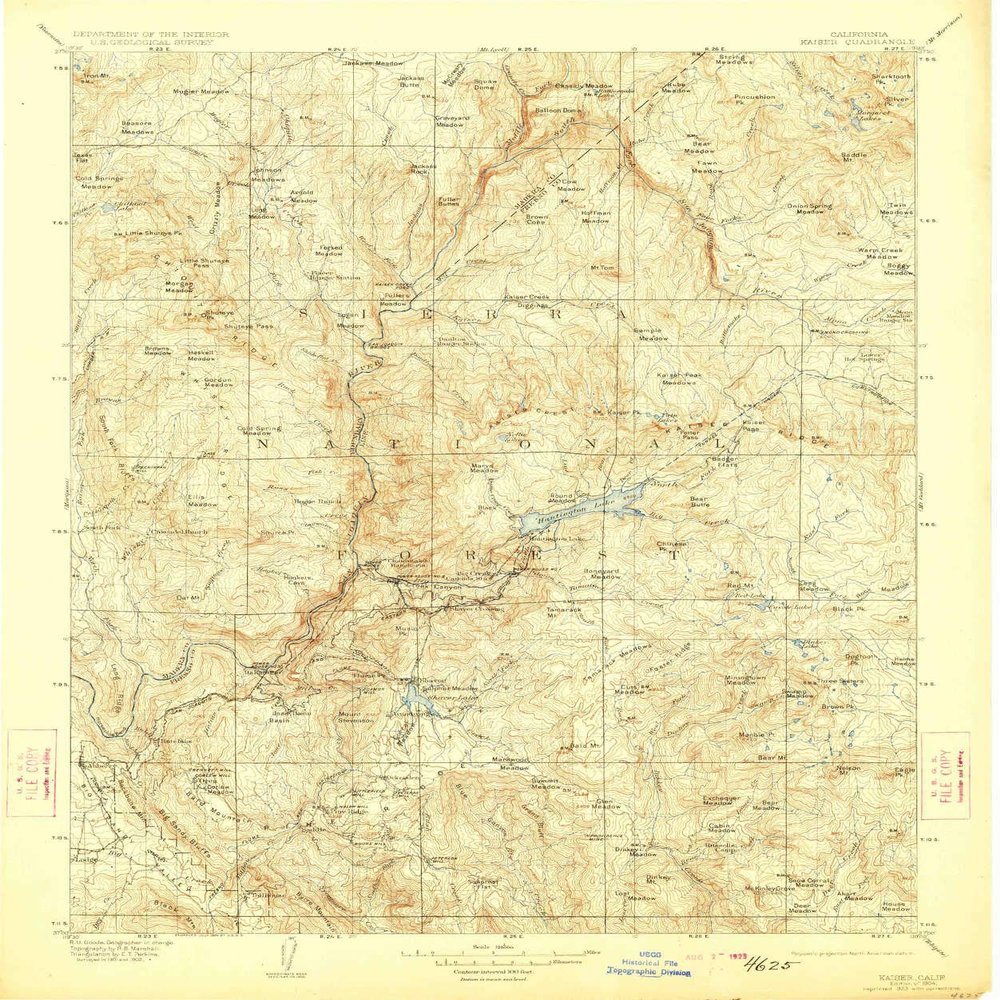 YellowMaps Kaiser CA topo map, 1:125000 Scale, 30 X 30 Minute, Historical, 1904, Updated 1923, 19.8 x 16.6 in - Tyvek