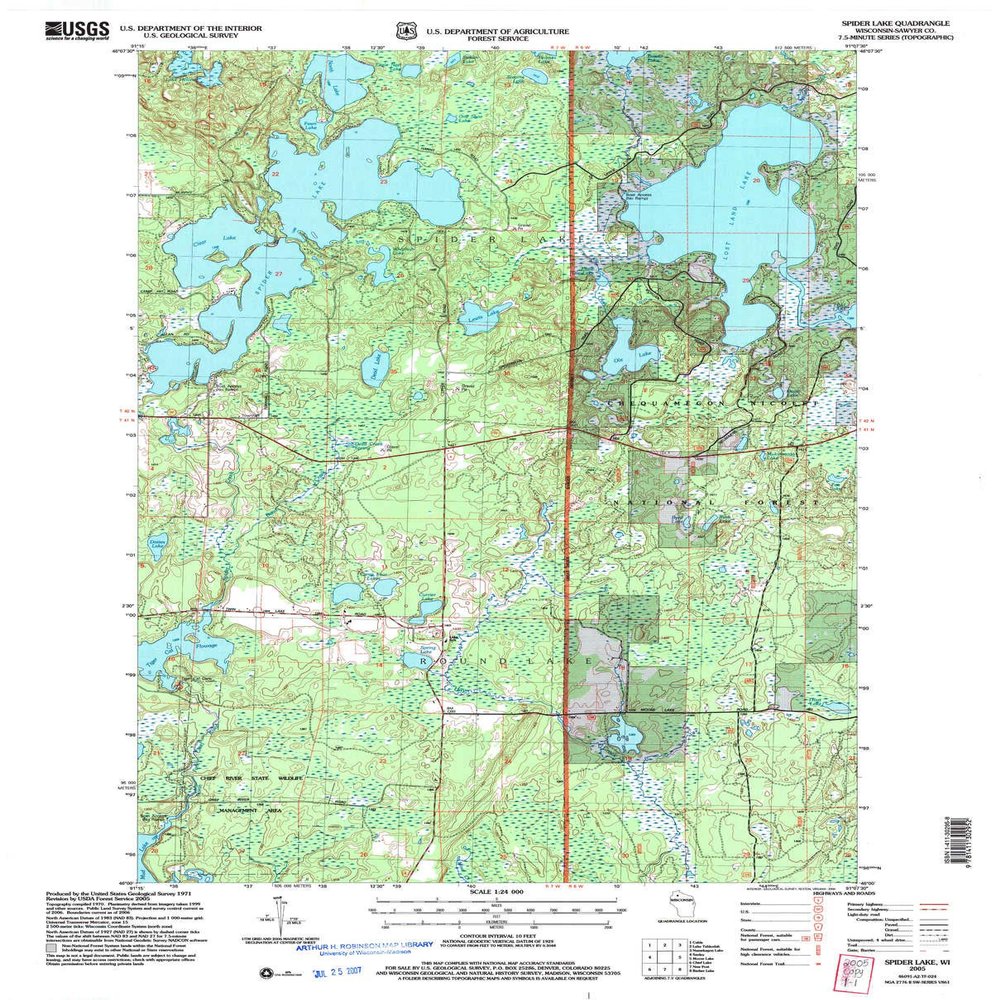 YellowMaps Spider Lake WI topo map, 1:24000 Scale, 7.5 X 7.5 Minute, Historical, 2005, Updated 2006, 27.3 x 22 in - Tyvek