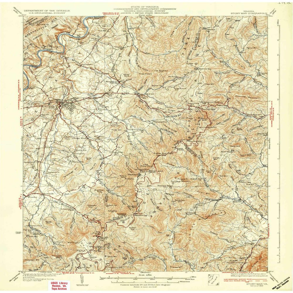 YellowMaps Stony Man VA topo map, 1:62500 Scale, 15 X 15 Minute, Historical, 1933, 20 x 16.4 in - Tyvek