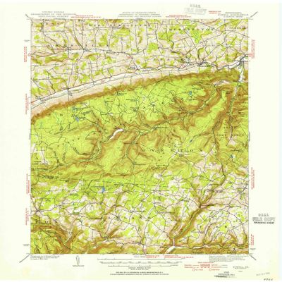 Powell PA topo map, 1:62500 Scale, 15 X 15 Minute, Historical, 1943, Updated 1955, 21 x 17 in - Tyvek