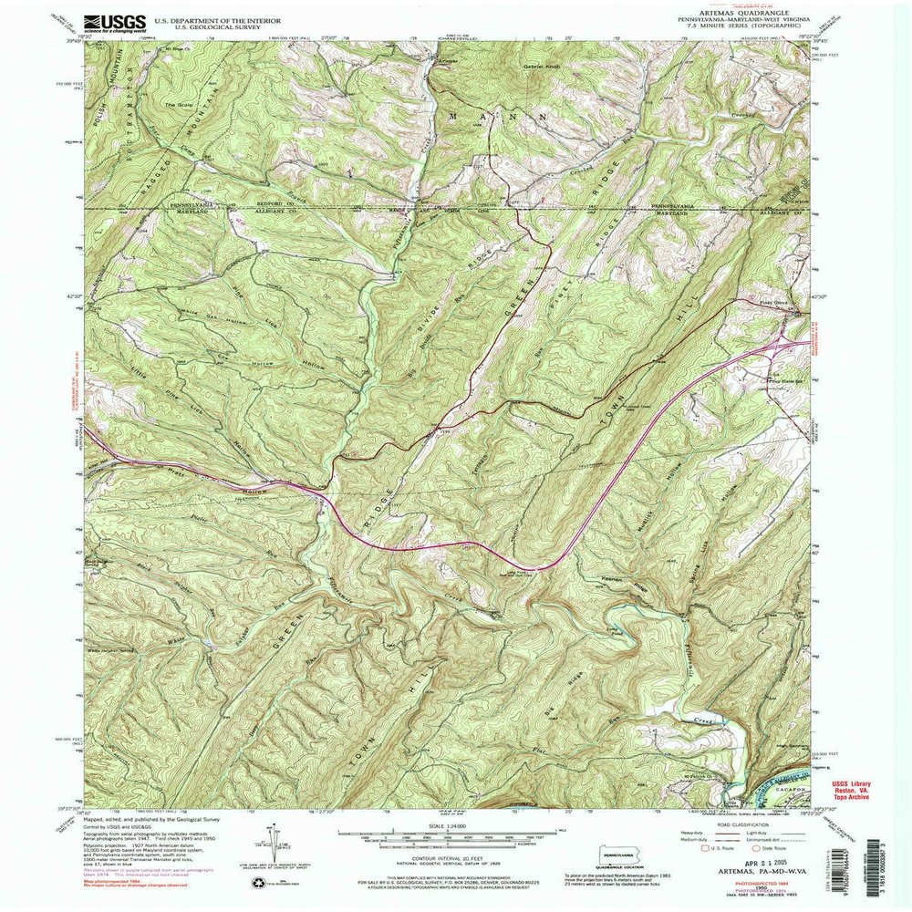 YellowMaps Artemas PA topo map, 1:24000 Scale, 7.5 X 7.5 Minute, Historical, 1950, Updated 1997, 27 x 22.1 in - Tyvek