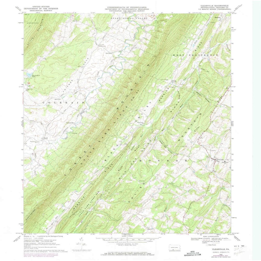 YellowMaps Clearville PA topo map, 1:24000 Scale, 7.5 X 7.5 Minute, Historical, 1967, Updated 1973, 27 x 22.1 in - Polypropylene