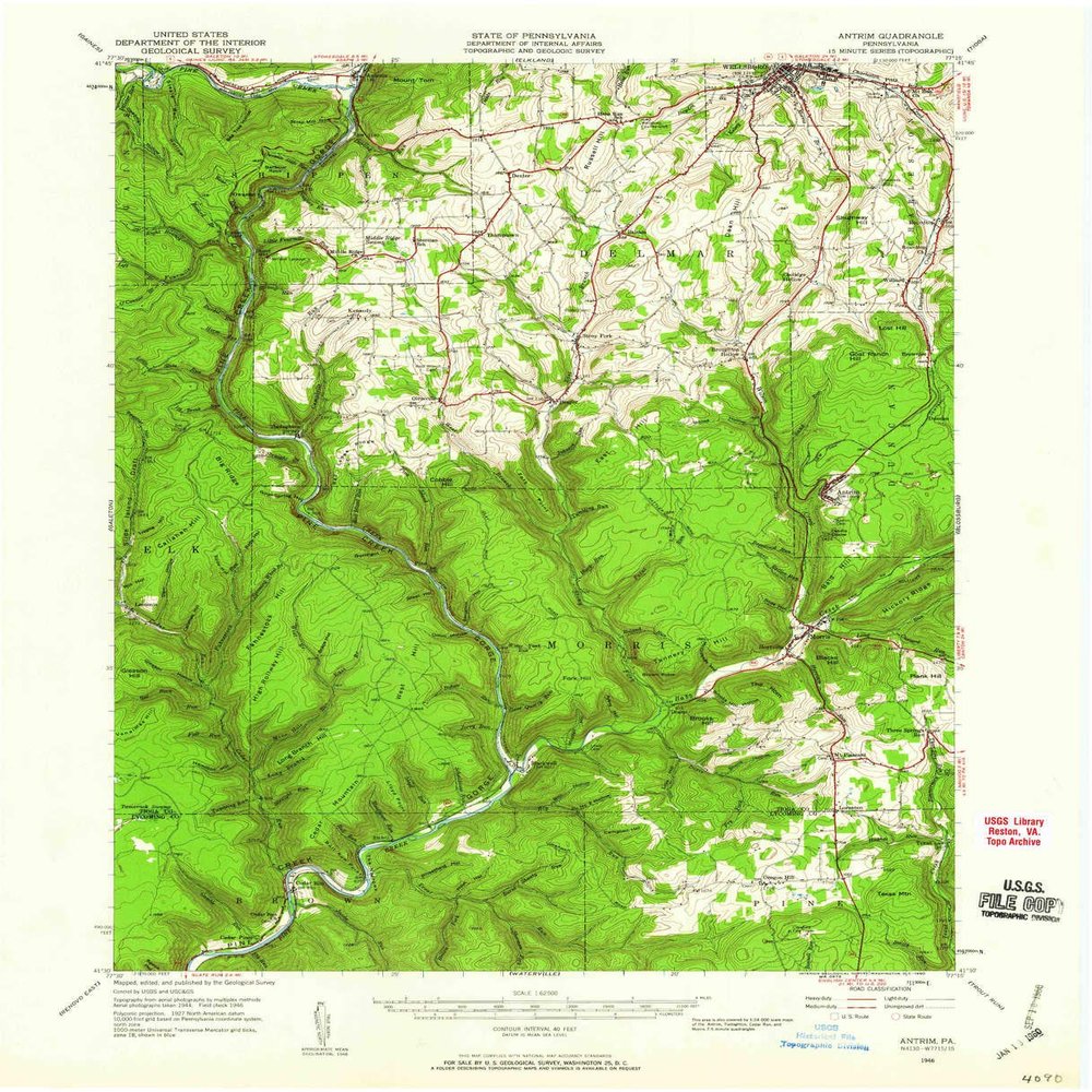 YellowMaps Antrim PA topo map, 1:62500 Scale, 15 X 15 Minute, Historical, 1946, Updated 1960, 21 x 17 in - Polypropylene