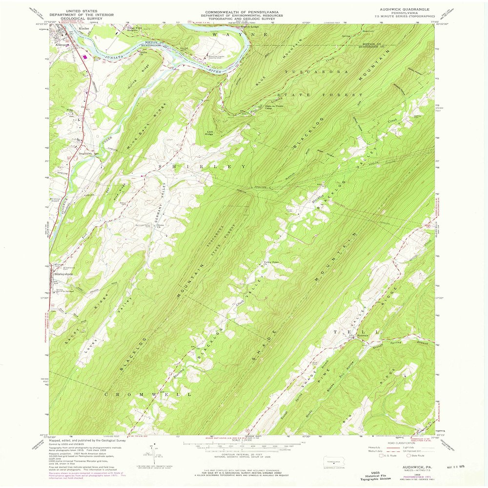 YellowMaps Aughwick PA topo map, 1:24000 Scale, 7.5 X 7.5 Minute, Historical, 1959, Updated 1976, 27 x 22.1 in - Polypropylene