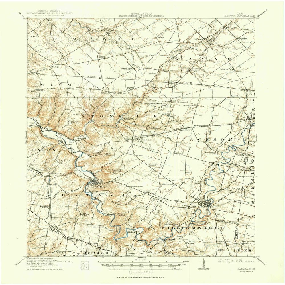 YellowMaps Batavia OH topo map, 1:62500 Scale, 15 X 15 Minute, Historical, 1916, Updated 1950, 20.9 x 17 in - Tyvek