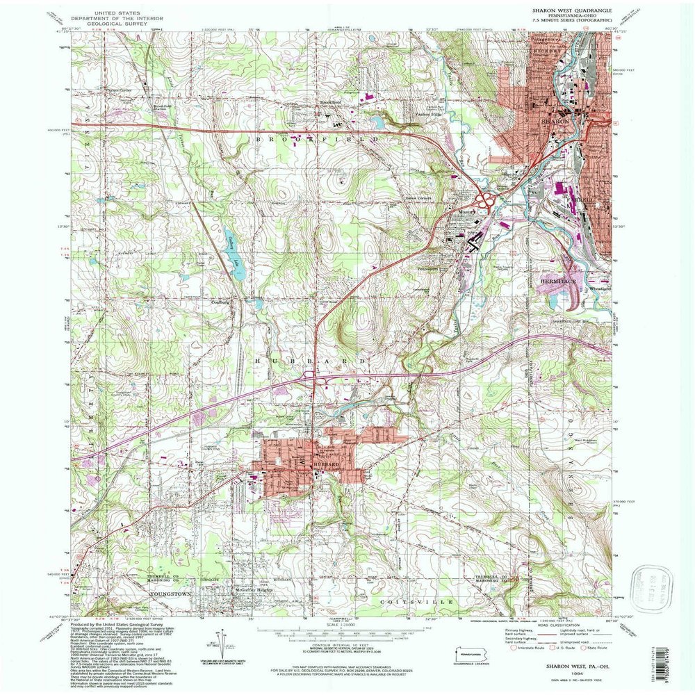 YellowMaps Sharon West PA topo map, 1:24000 Scale, 7.5 X 7.5 Minute, Historical, 1994, Updated 1997, 26.9 x 22 in - Polypropylene
