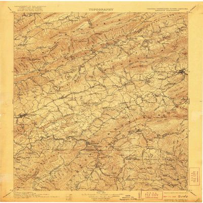 YellowMaps Abingdon VA topo map, 1:125000 Scale, 30 X 30 Minute, Historical, 1911, Updated 1921, 19.9 x 16.4 in - Tyvek