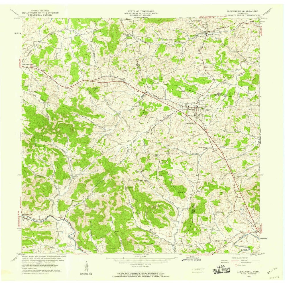 YellowMaps Alexandria TN topo map, 1:24000 Scale, 7.5 X 7.5 Minute, Historical, 1958, Updated 1959, 27.5 x 22 in - Tyvek