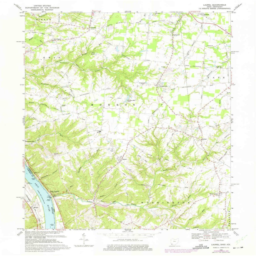 YellowMaps Laurel OH topo map, 1:24000 Scale, 7.5 X 7.5 Minute, Historical, 1968, Updated 1975, 26.9 x 22.1 in - Tyvek