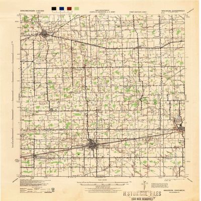YellowMaps Wauseon OH topo map, 1:62500 Scale, 15 X 15 Minute, Historical, 1943, Updated 1944, 21.7 x 16 in - Polypropylene