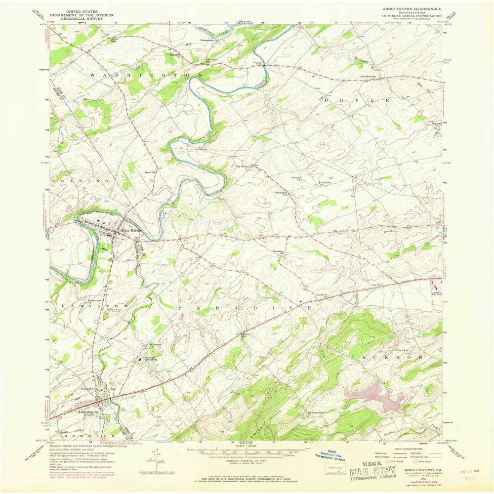 YellowMaps Abbottstown PA topo map, 1:24000 Scale, 7.5 X 7.5 Minute, Historical, 1953, Updated 1969, 27 x 22 in - Tyvek