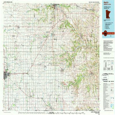 YellowMaps Austin MN topo map, 1:100000 Scale, 30 X 60 Minute, Historical, 1985, Updated 1989, 23.6 x 38.1 in - Polypropylene