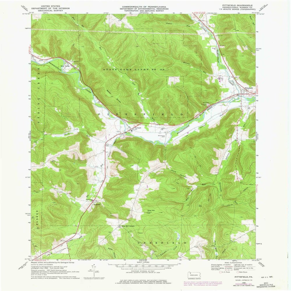 YellowMaps Pittsfield PA topo map, 1:24000 Scale, 7.5 X 7.5 Minute, Historical, 1968, Updated 1976, 27 x 22 in - Polypropylene