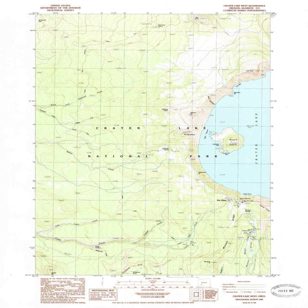 YellowMaps Crater Lake West OR topo map, 1:24000 Scale, 7.5 X 7.5 Minute, Historical, 1985, Updated 1985, 26.8 x 21.9 in - Polypropylene