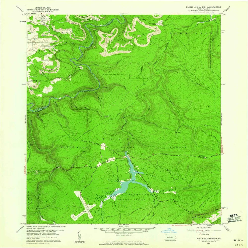 YellowMaps Black Moshannon PA topo map, 1:24000 Scale, 7.5 X 7.5 Minute, Historical, 1959, Updated 1960, 26.9 x 22 in - Tyvek