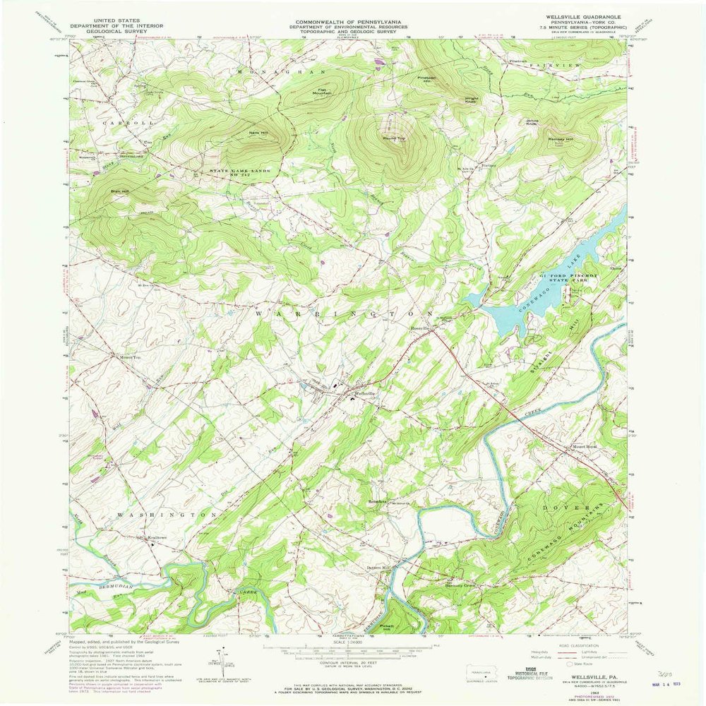 Wellsville PA topo map, 1:24000 Scale, 7.5 X 7.5 Minute, Historical, 1963, Updated 1973, 26.9 x 22.1 in - Polypropylene