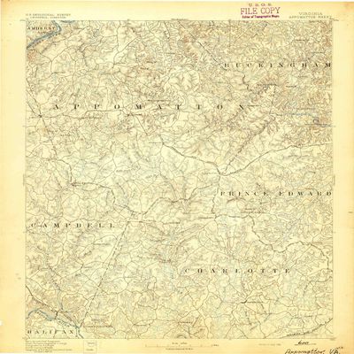 YellowMaps Appomattox VA topo map, 1:125000 Scale, 30 X 30 Minute, Historical, 1892, 19.4 x 16.2 in - Tyvek
