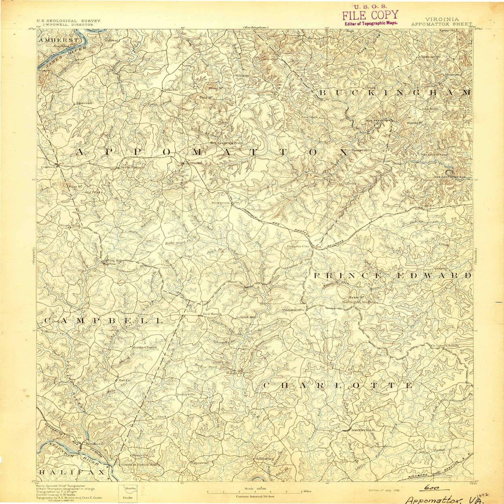 YellowMaps Appomattox VA topo map, 1:125000 Scale, 30 X 30 Minute, Historical, 1892, 19.4 x 16.2 in - Tyvek