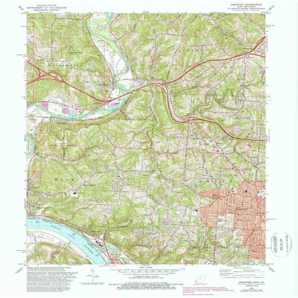 YellowMaps Addyston OH topo map, 1:24000 Scale, 7.5 X 7.5 Minute, Historical, 1982, Updated 1987, 27 x 22.1 in - Tyvek