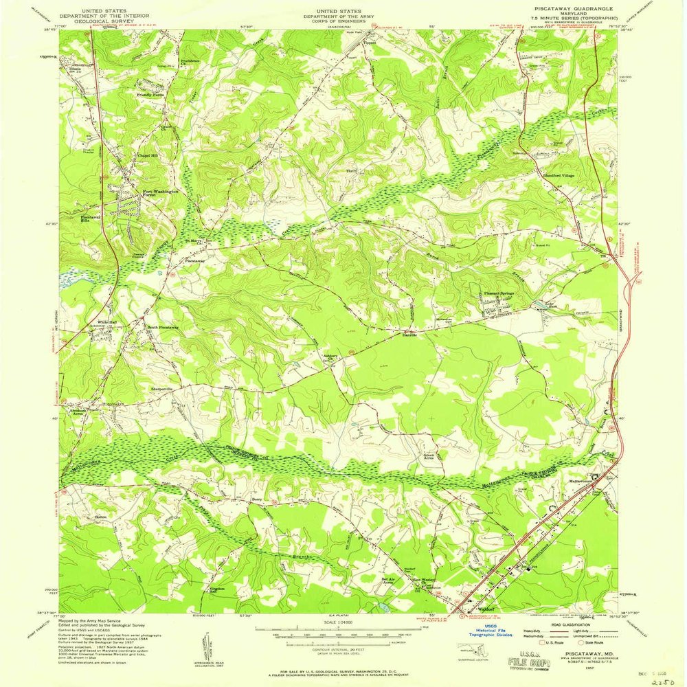YellowMaps Piscataway MD topo map, 1:24000 Scale, 7.5 X 7.5 Minute, Historical, 1957, Updated 1958, 26.8 x 22 in - Tyvek